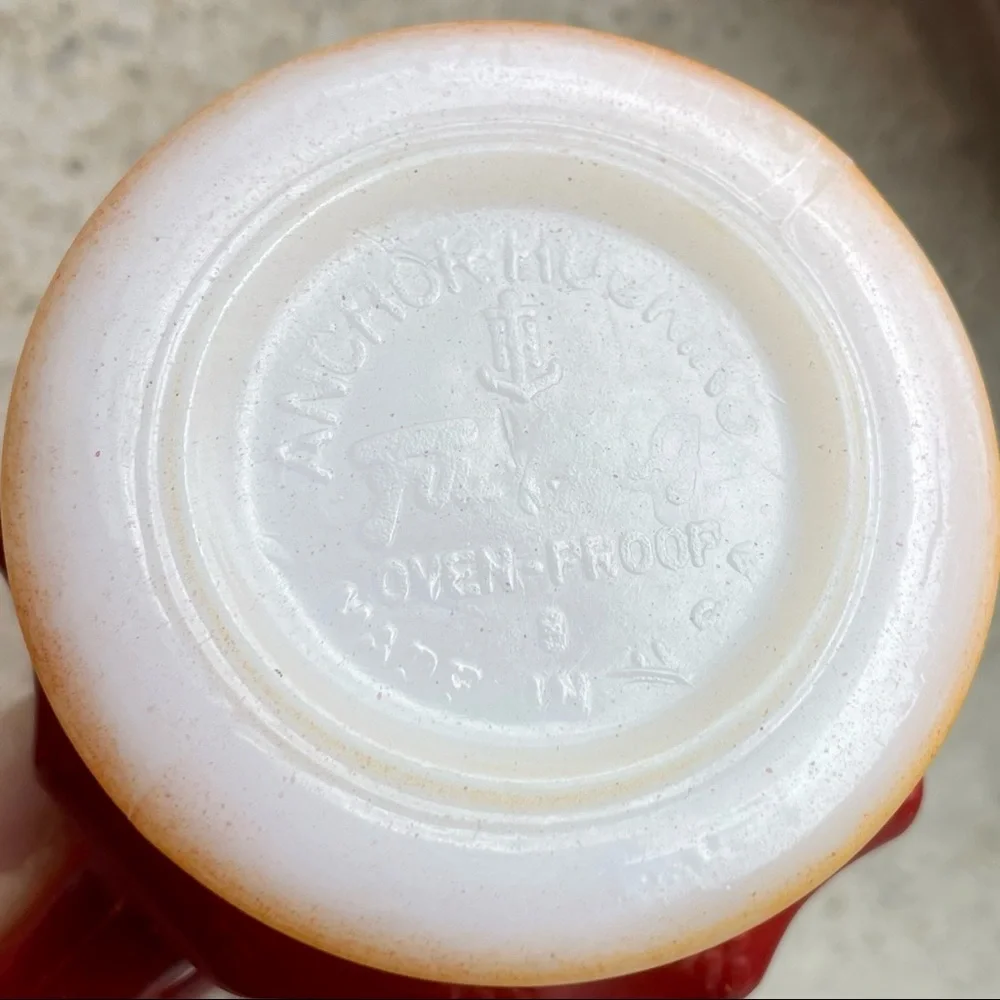 Vintage Fire King Red & Orange Diamond Anchor Hocking Coffee Mug Milk Glass